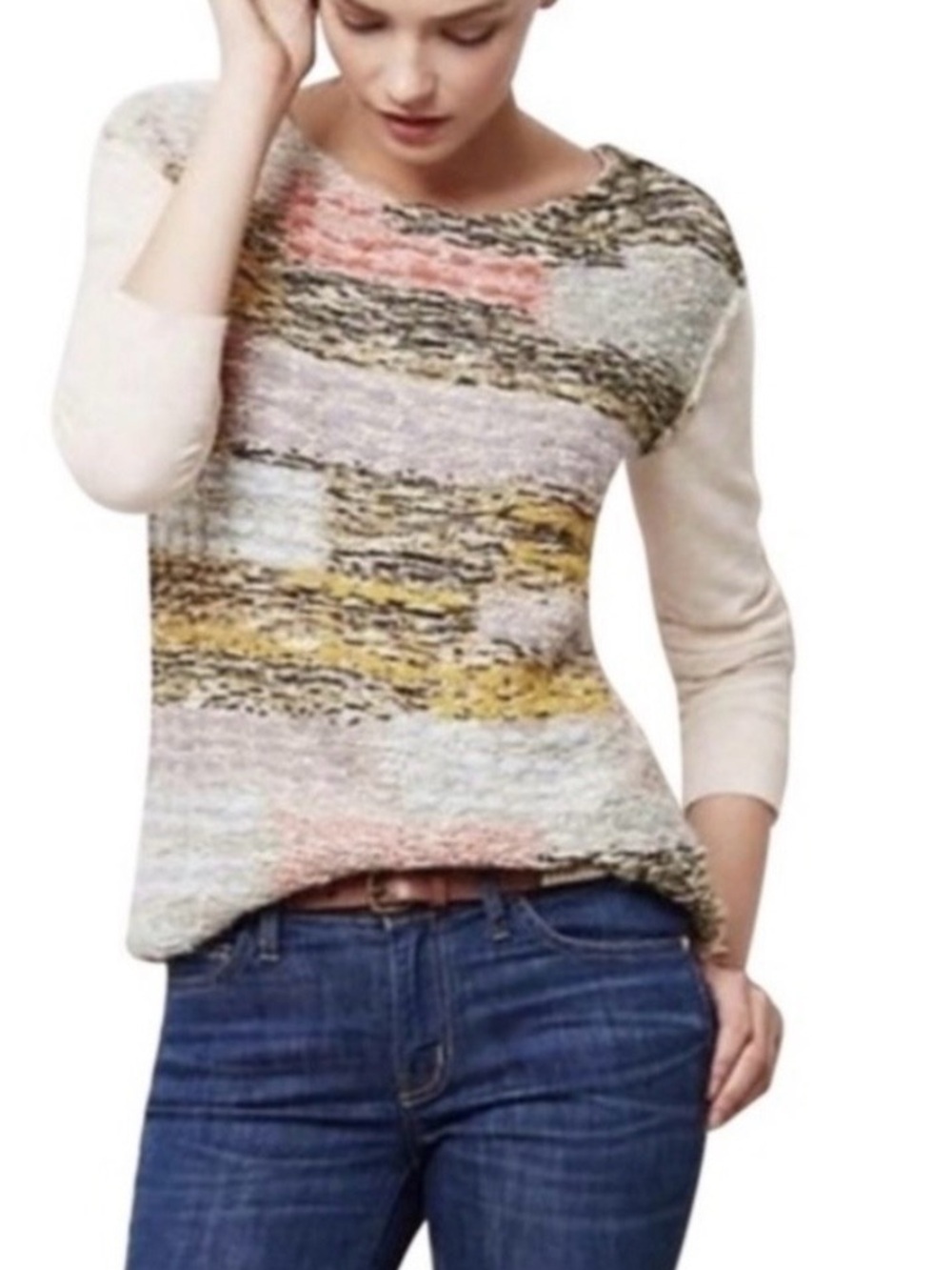 ANTHROPOLOGIE MOTH Color Block Marled Knit Cashmere Blend Sweater Size S